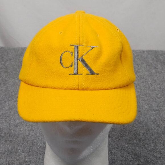 Y2K Calvin Klein Jeans CK Logo Yellow Wool Blend Snapback Hat Cap 90s Vintage - Picture 1 of 6